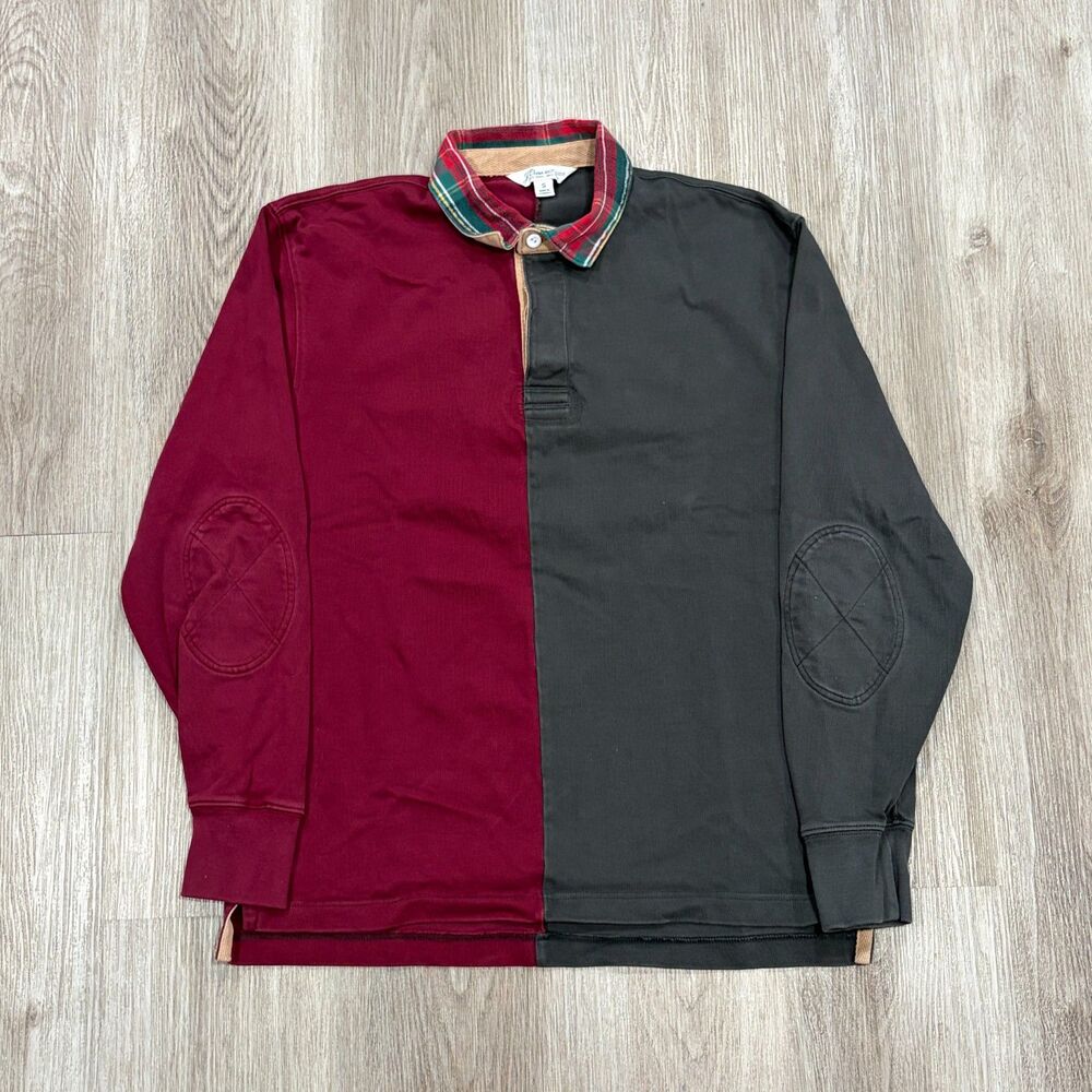 Vintage 90s J. Crew Two Tone Long Sleeve Rugby Polo Burgundy Grey Men's Small S